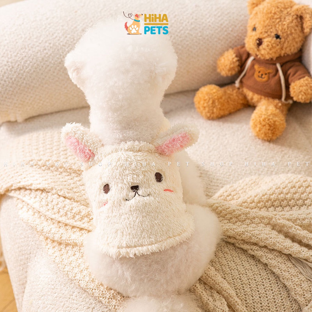 Áo Ấm Mùa Đông Cho Thú Cưng Tai Thỏ, Quần Áo Mùa Đông Cho Chó Mèo Cao Cấp Hihapet