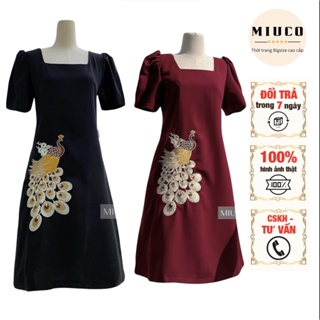 Đầm thiết kế Bigsize Miuco tặng mẹ, đầm thêu hình con công dáng xuông A