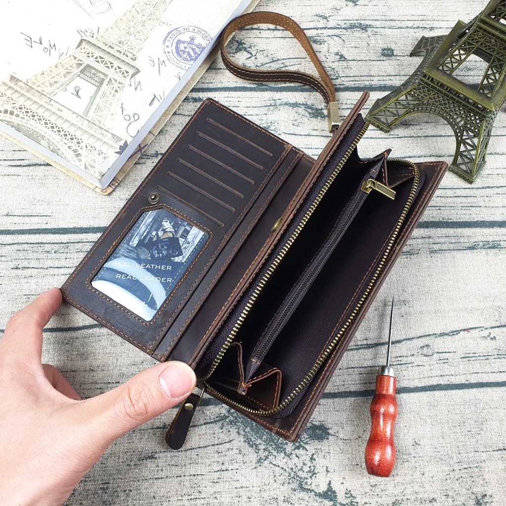 Ví cầm tay nam nữ da bò thật CL129VB   - 100% da bò thật, BH 3 năm