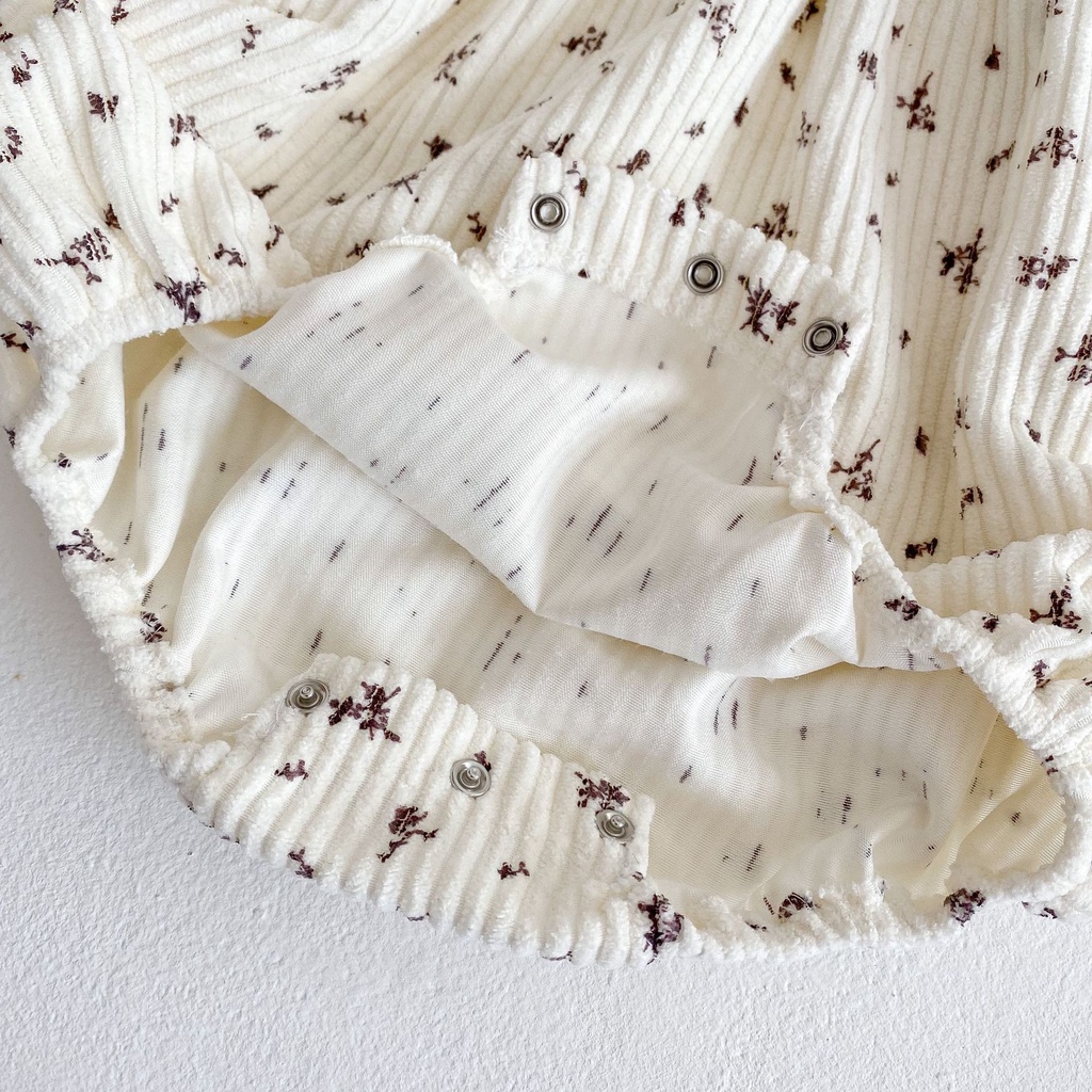 Bộ Áo Liền Quần Vải Cotton Tay Dài In Hoa Nhỏ Dễ Thương Phong Cách Hàn Quốc Cho Bé Gái Sơ Sinh