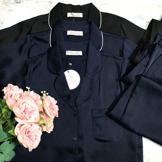 Set pyjamas basic lụa cao cấp áo dài tay quần dài thoải mái, lịch sự