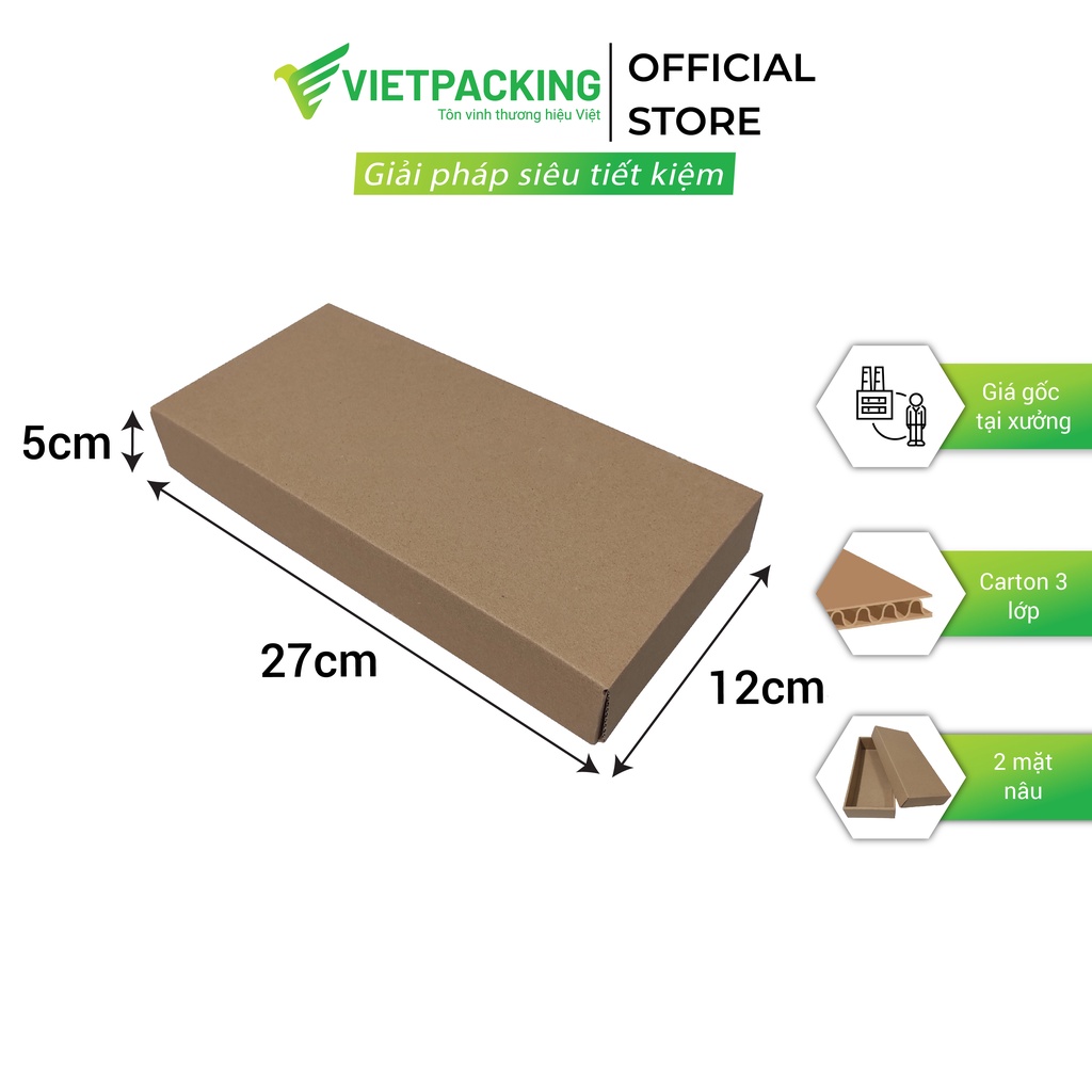 27x12x5 - 25 hộp carton âm dương nắp rời, mẫu đẹp V158 - VietPacking Official