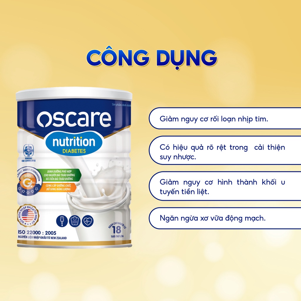 Sữa Cho Người Tiểu Đường OSCARE Nutrition Diabetes Giúp Ổn Định Đường Huyết, Ăn Ngon Ngủ Ngon Hộp 900g