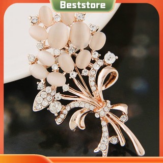 <BSTO> Huy hiệu cài áo hình bông hoa đính đá Opal phong cách cổ điển