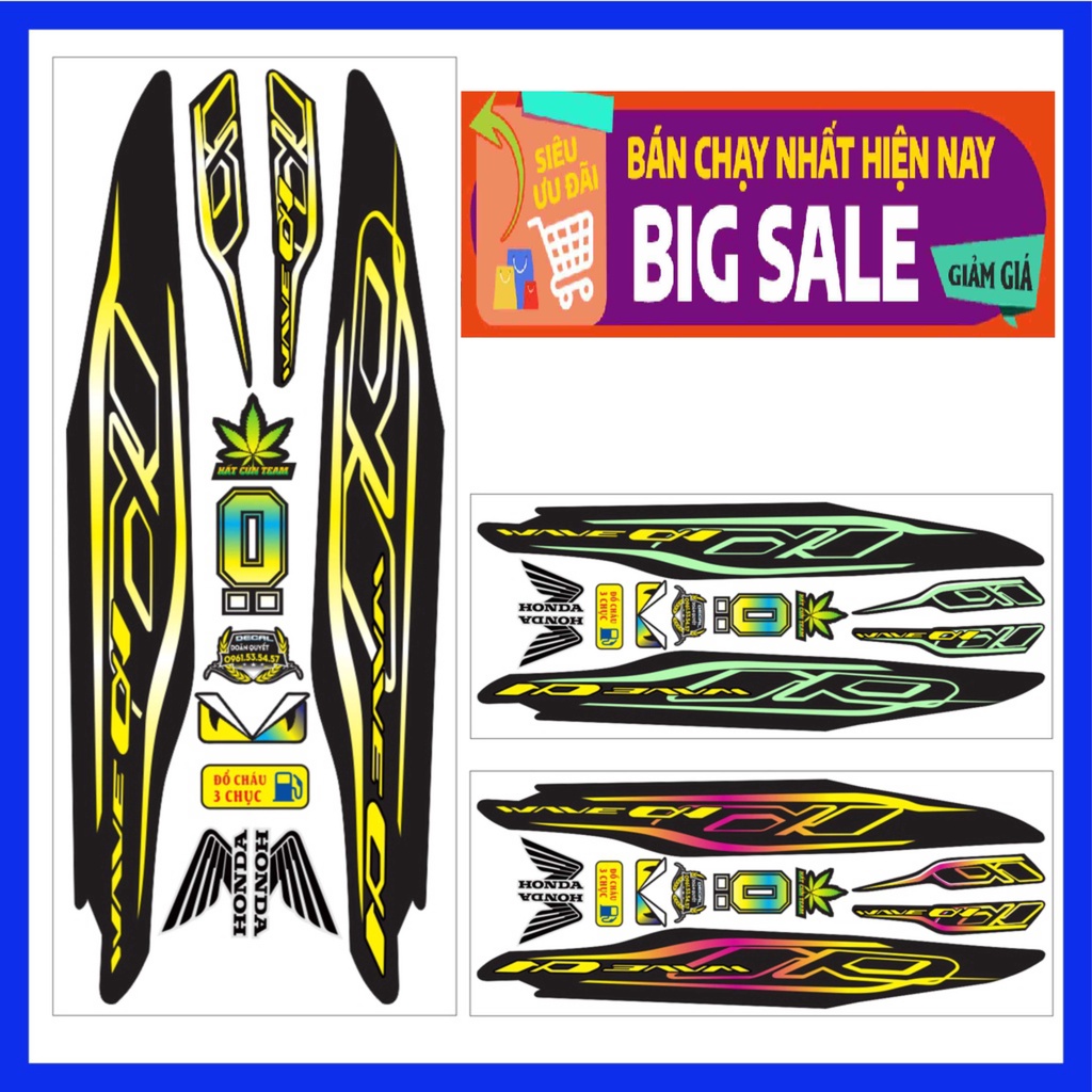 Tem xe wave (TEM RỜI WAVE ALPHA ) MẪU HÓT. ĐỦ MÀU. Dán cho Wave 50cc/100cc/110cc