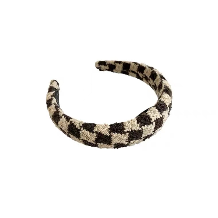 Băng Đô Cài Tóc Bằng Xốp Họa Tiết Sọc Caro Trắng Đen Phong Cách Hàn Quốc Thời Trang Cho Nữ