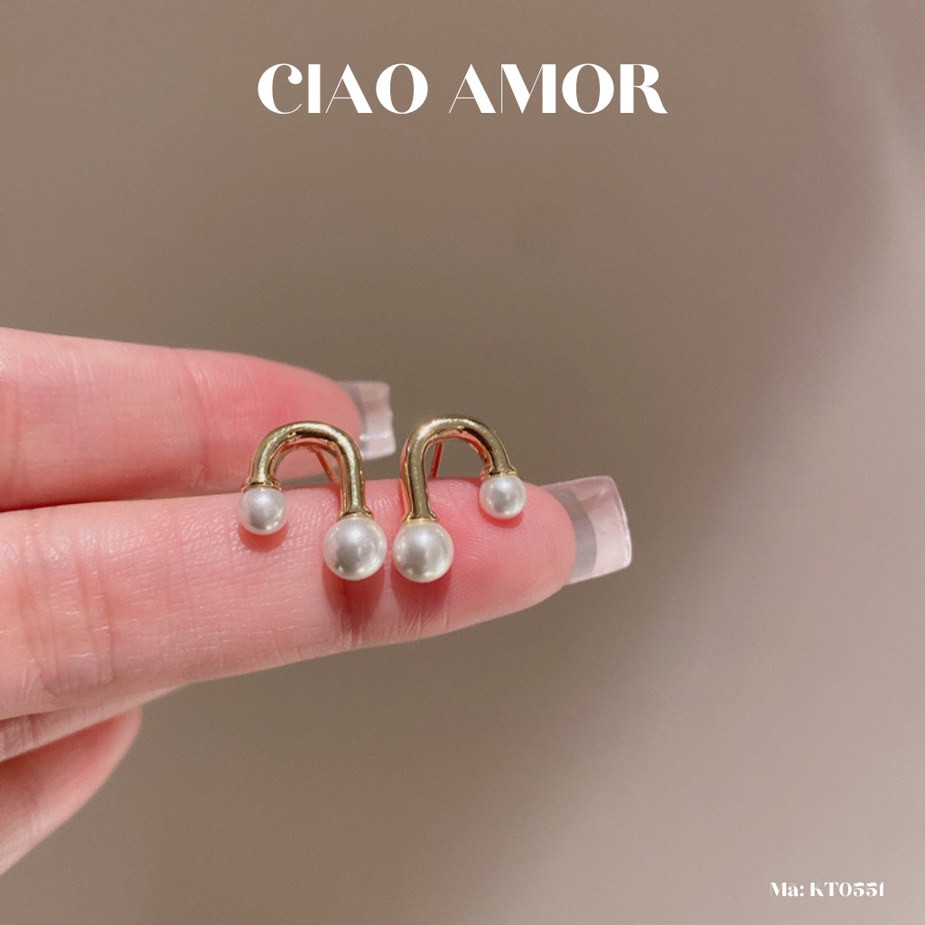 KT0551-Khuyên tai nữ, Bông tai nữ nụ vòng cung đính ngọc đơn giản Trang sức Ciao Amor