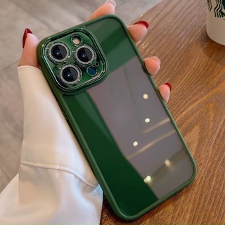 (iPhone 14)_Ốp lưng kính trong viền màu bảo vệ camera gắn đá nhũ cho iPhone 14 , 13 Pro, 13 Pro Max siêu đẹp sang trọng