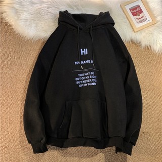 Áo hoodie nam nữ unisex hi my name is nỉ lót bông form rộng