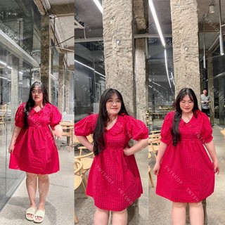 Đầm caro hồng cổ bèo
