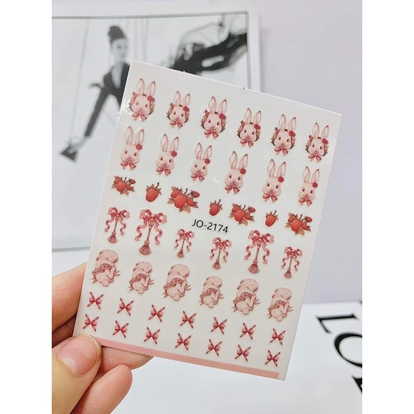 Sticker thỏ - lợn hồng dán móng tay