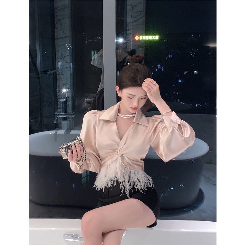 Áo Sơ Mi Lửng Tay Dài Vạt Chéo Thời Trang Dành Cho Nữ