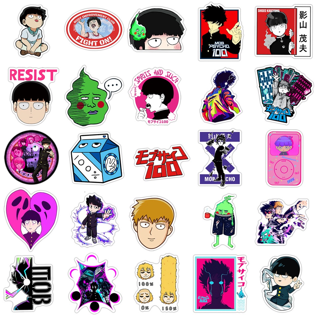 Set 50 Hình Dán Mob Psycho 100 Chống Thấm Nước Trang Trí Vali / Kính Mắt