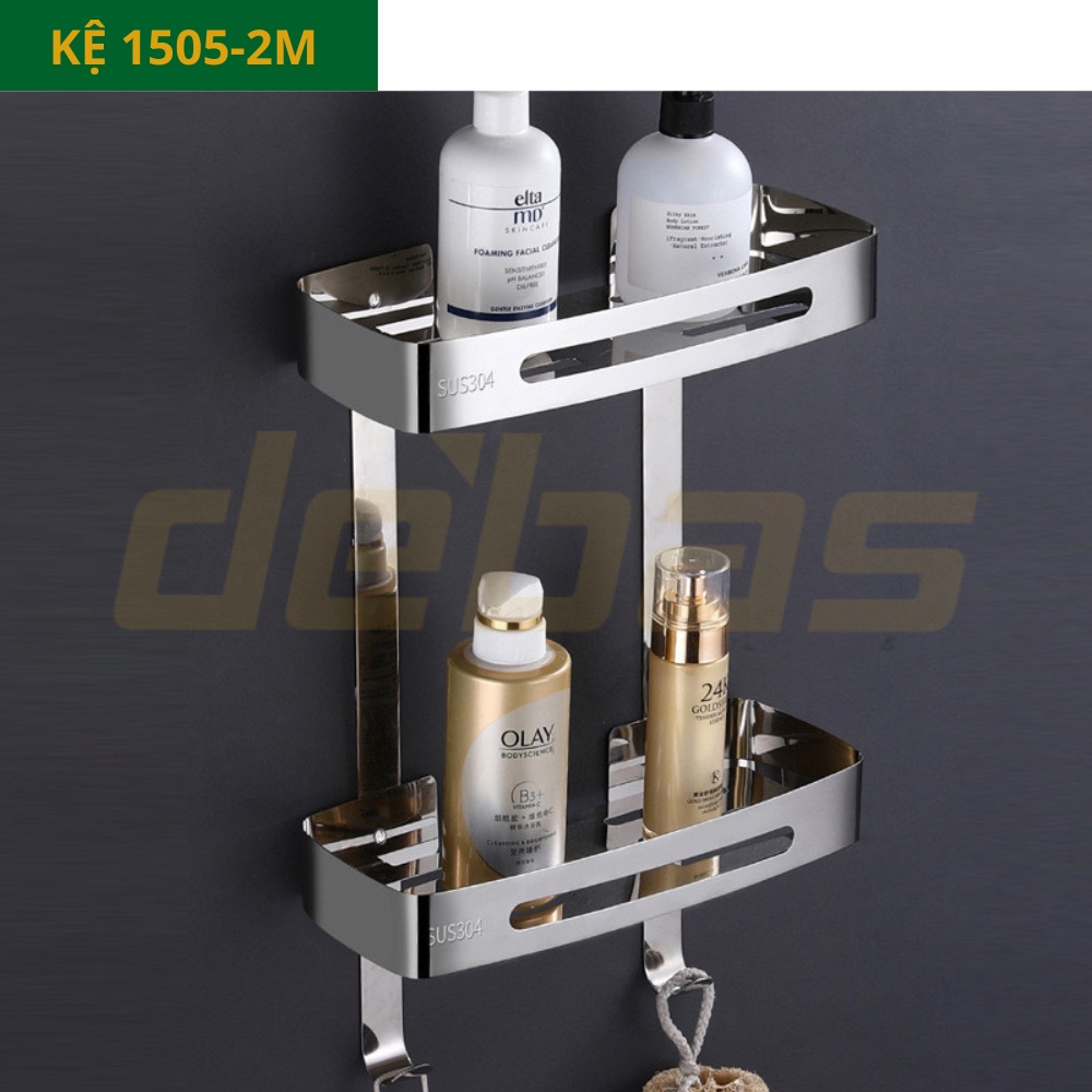 Kệ đựng đồ nhà tắm cao cấp inox sus304 kệ thẳng nhà tắm gắn tường có móc treo đồ Debas 1502M 1503M 1504M