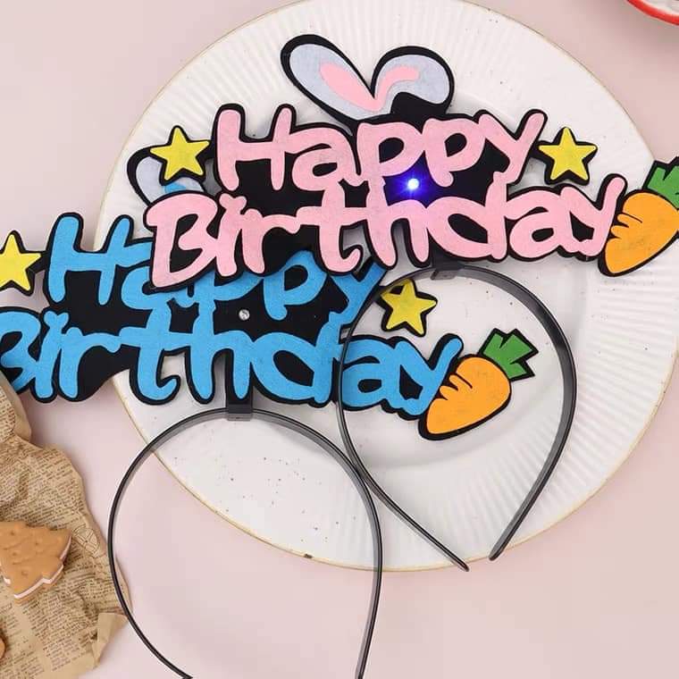 Bờm, Băng Đô Sinh Nhật Thỏ Happy Birthday Vải Dạ Có Đèn