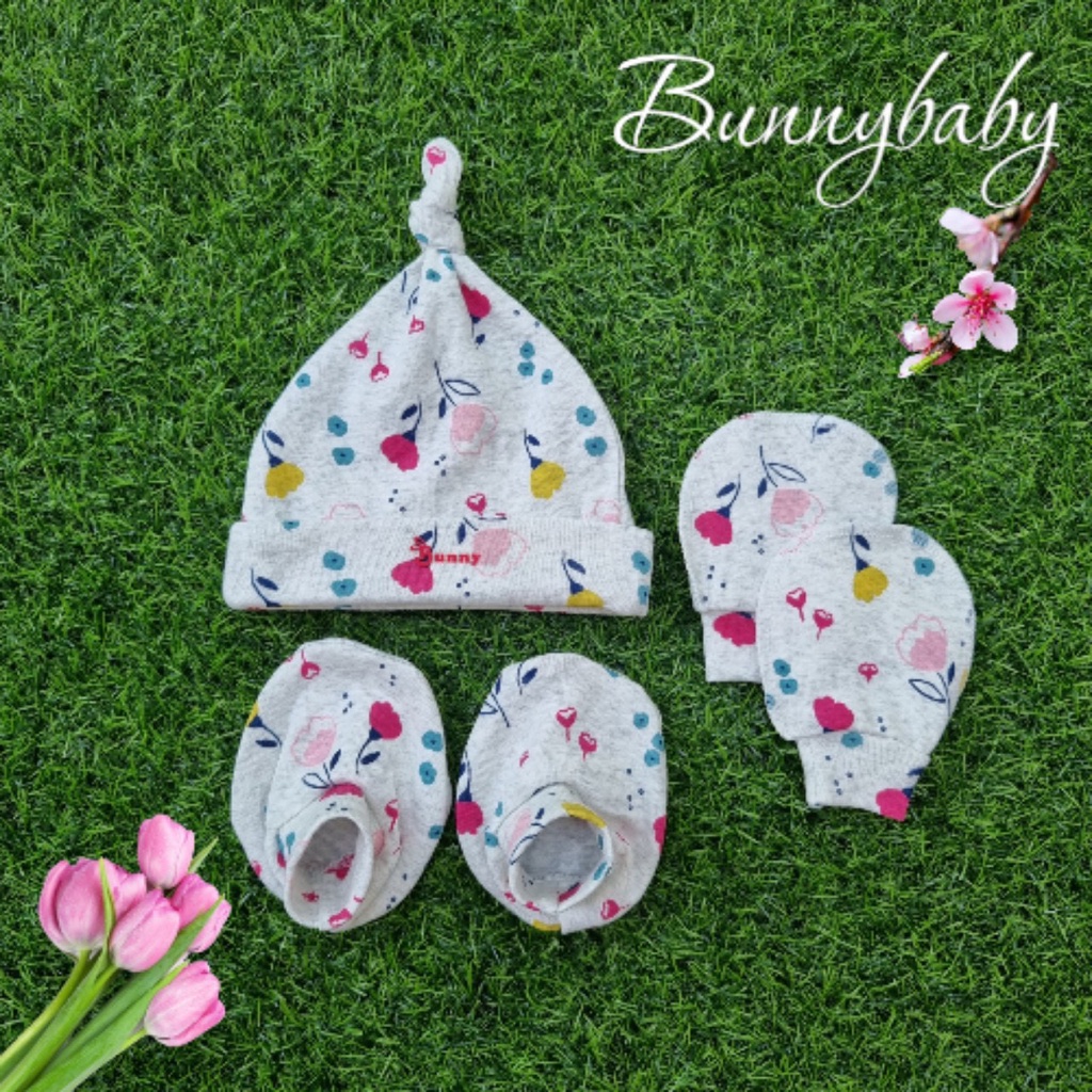 Set Mũ Vớ Bunny⚡️FREE SHIP⚡️Combo 3 Sản Phẩm Bunny Mũ Vớ Tay Vớ Chân Cho Bé Sơ Sinh Dùng Che Thóp Và Giữ Ấm Chân Tay Bé