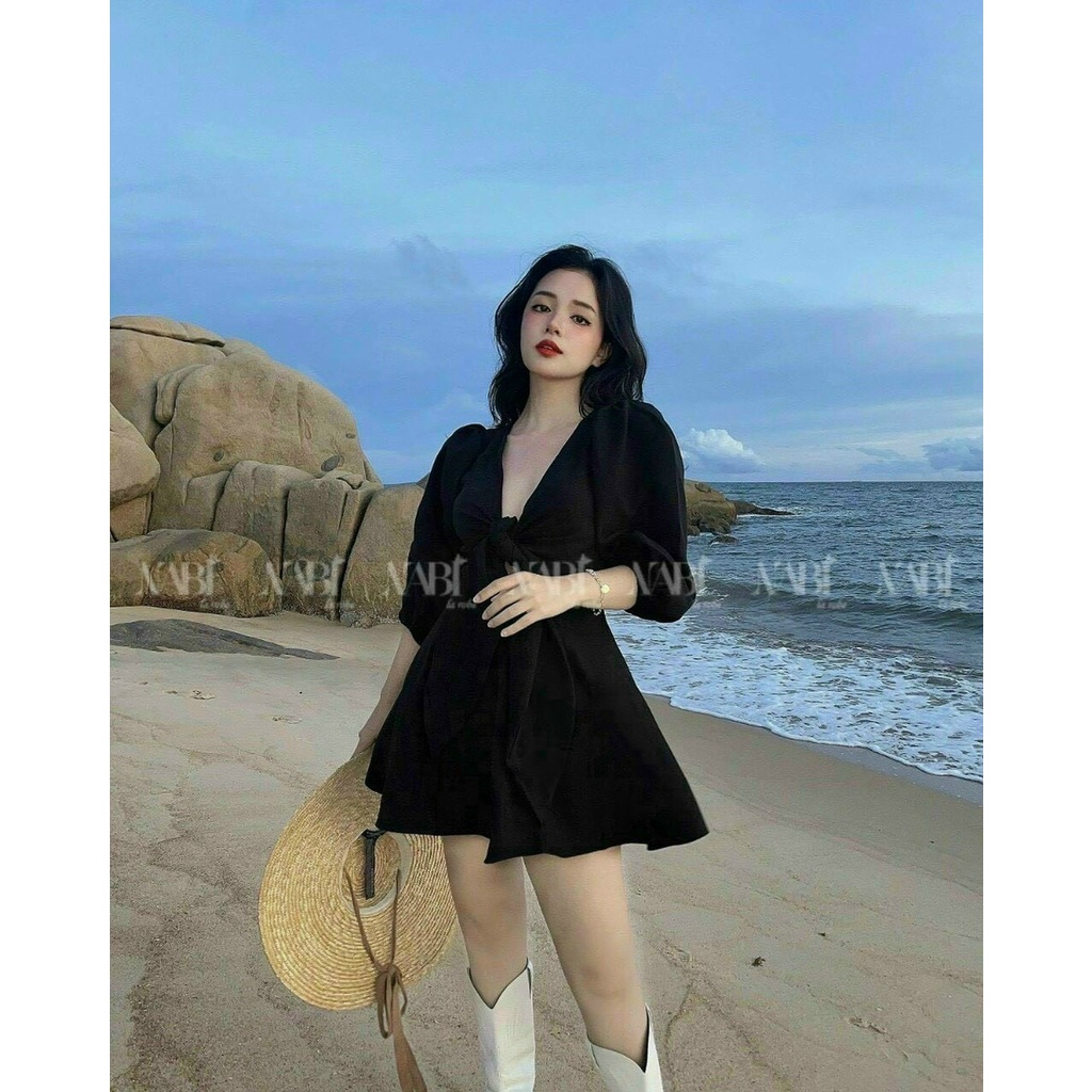 [11.11 Sale Freeship] Đầm tiểu thư nữ,đầm tay phồng thắt nơ ngực thời trang xinh xắn dành cho nữ đi chơi dạo phố mtb