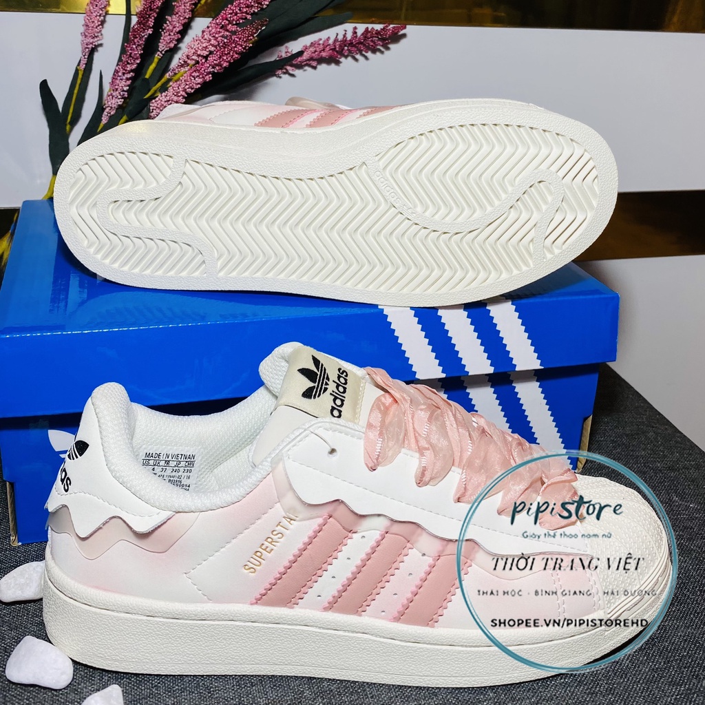 Giày adidas superstar, adidas Sò hồng loang, màu hồng loang kem bản S.C 2022 dây hồng full box [pipistore]