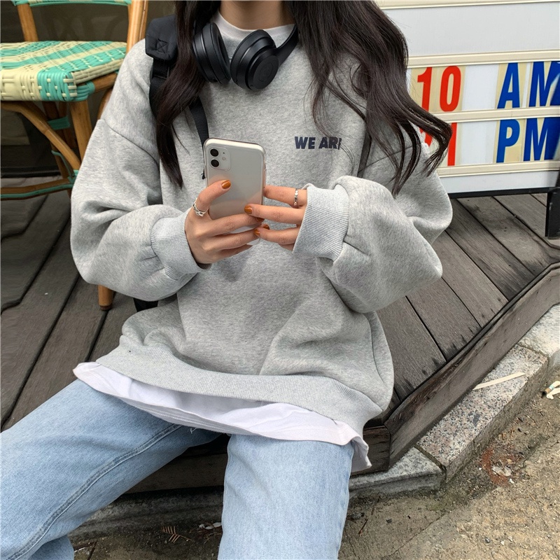 Áo Nỉ Nữ Dài Trung Bình In Chữ Thời Trang