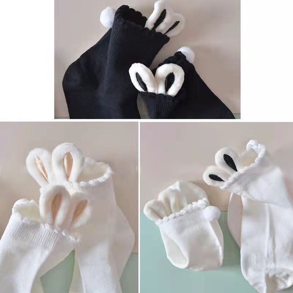 Vớ Cotton Màu Trơn Thêu Hình Tai Thỏ Dễ Thương Phong Cách Lolita