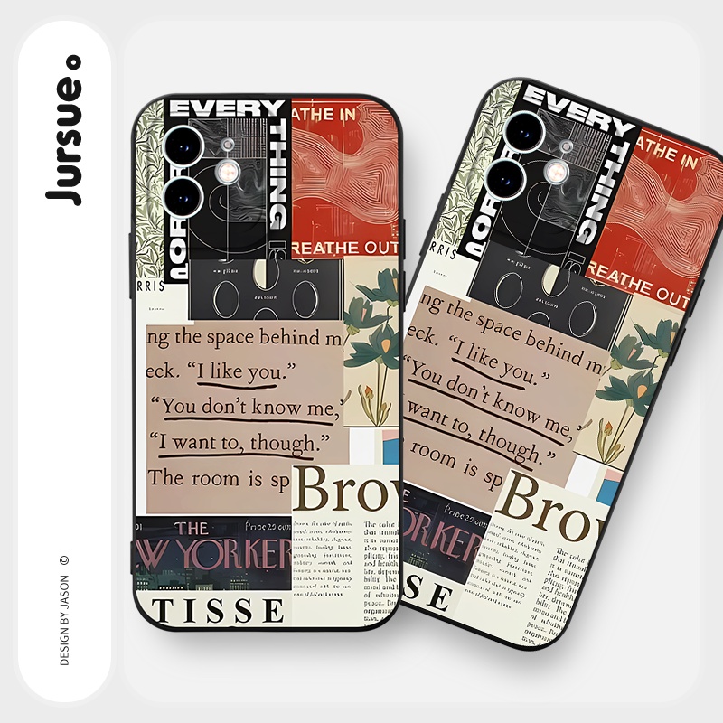 Ốp lưng JURSUE mềm dẻo hình ngầu độc lạ vintage đen Cho iPhone 14 13 12 11 Pro Max SE 2020 X XR XS 8 7 ip 6S 6 Plus Y2480
