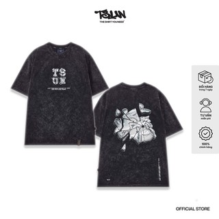 Áo Thun TSUN Broken Wash Xám - [UNISEX] - In Kéo Lụa