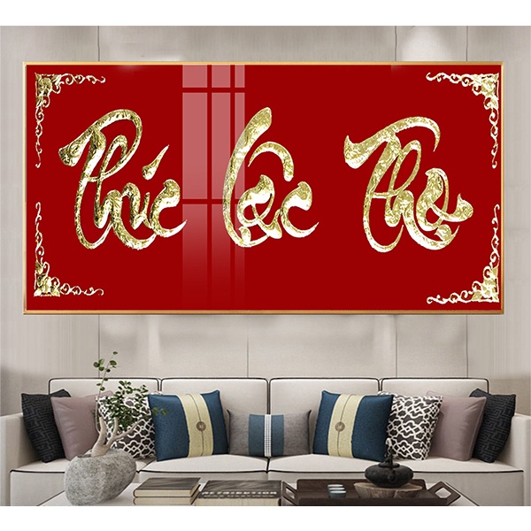 Tranh Laminate Tráng Gương Treo Tường Ngày Tết - Mừng Thọ Chữ Thư Pháp - Phúc Lộc Thọ