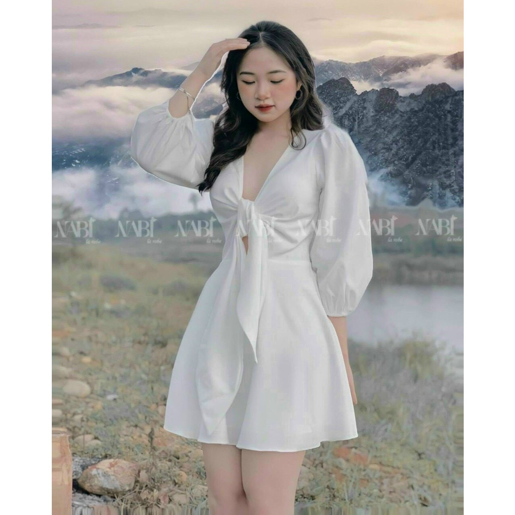 [11.11 Sale Freeship] Đầm tiểu thư nữ,đầm tay phồng thắt nơ ngực thời trang xinh xắn dành cho nữ đi chơi dạo phố mtb