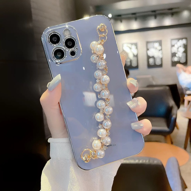 Ốp Điện Thoại Dẻo Hình Vuông Lấp Lánh Kèm Dây Đeo Cho iphone 15 14 13 12 11 pro max iphone x xr xs max 8 7 6s 6 plus