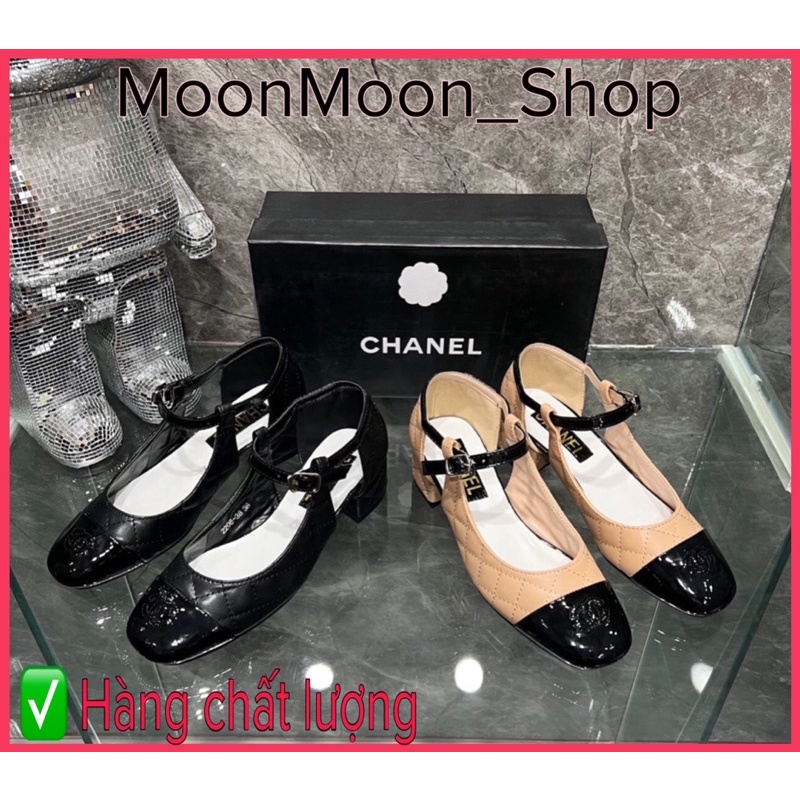 Sandal da trần chỉ mũi bóng hàng mới fullbox gót vuông 5cm