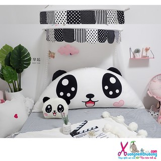Combo Gối tựa đầu giường 1m4 và gối ôm 40cm họa tiết Gấu Panda siêu cưng chất liệu vải lông nhung siêu mềm mịn