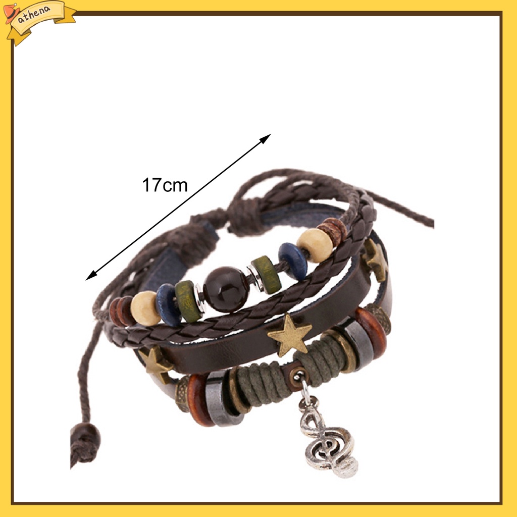 Vòng tay da phối hạt kiểu dáng thời trang thanh lịch cho nam và nữ