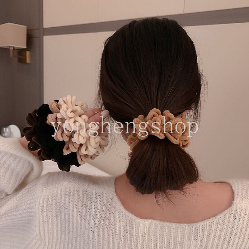 Dây Cột Tóc Co Giãn Phối Lông Tua Rua Đơn Giản Thời Trang Cho Nữ