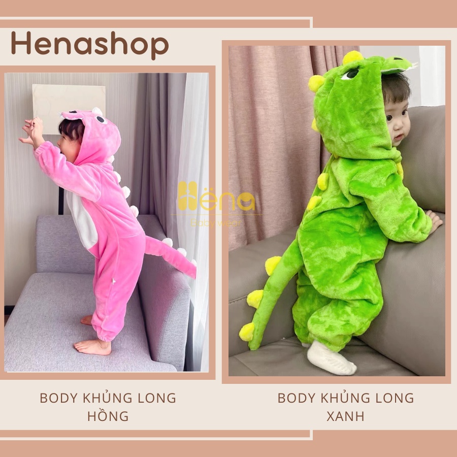 Bộ Body KHỦNG LONG Cho bé - Body lông cừu cho bé CAO CẤP từ 3-20kg, đồ liền thân mùa đông trẻ em - Henashop