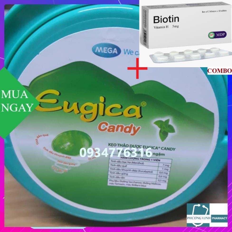 Combo Biotin 5mg+ Kẹo Eugica Candy ngậm thảo dược lọ 400viên