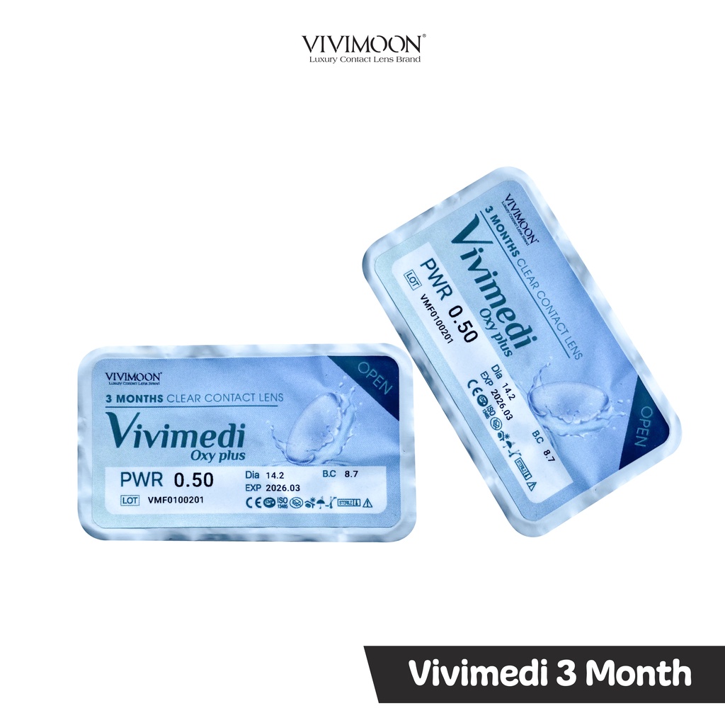 Kính áp tròng VIVIMOON LENS trong suốt cận 3 tháng Vivimedi Oxy Plus cho mắt thở