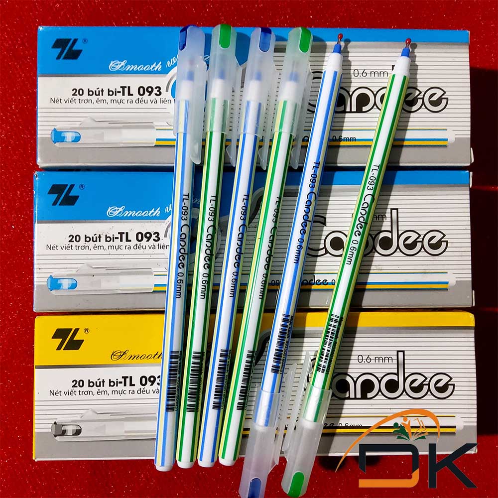 Bút bi Thiên Long 093/Bút nến Candee TL-093 DKVPP.Store, Bút viết êm trơn ngòi 0,6mm màu Xanh/Đen