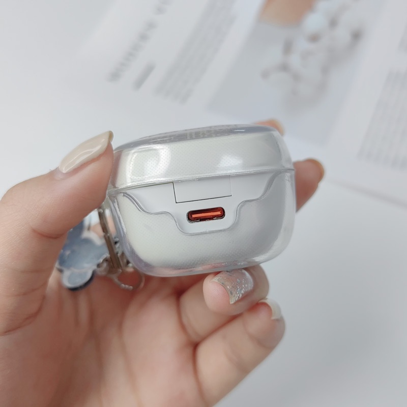 Vỏ rõ ràng cho Baseus Bowie WM02 TWS Cute Dog Bear Hoạt hình Phi hành gia Tai nghe Shell Baseus WM02 Soft TPU Transparent Stitch Protective Cover with Ornament Hook