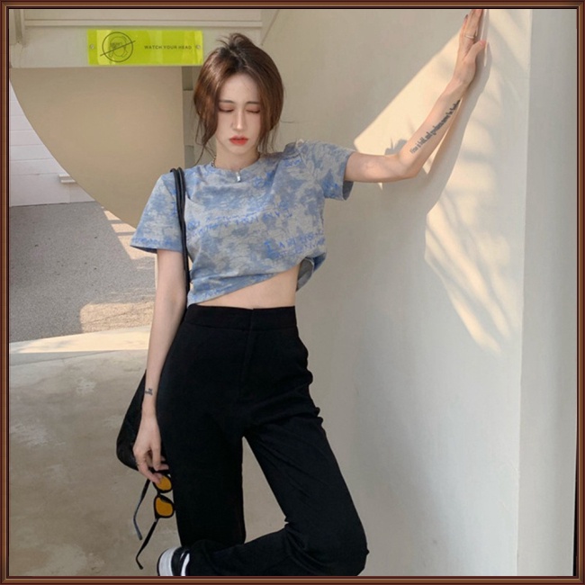 Áo Thun Ngắn Tay Cổ Tròn Dáng Rộng Màu Nhuộm Thời Trang Cho Nữ