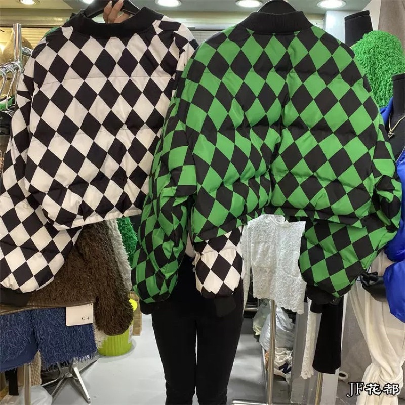 Áo khoác phao caro dáng ngắn croptop