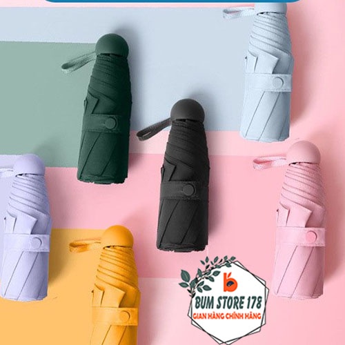 Dù ô mini gấp gọn cán tròn 2 lớp kèm túi đựng nhỏ gọn tiện lợi, Dù che mưa gấp gọn chống nước chống 