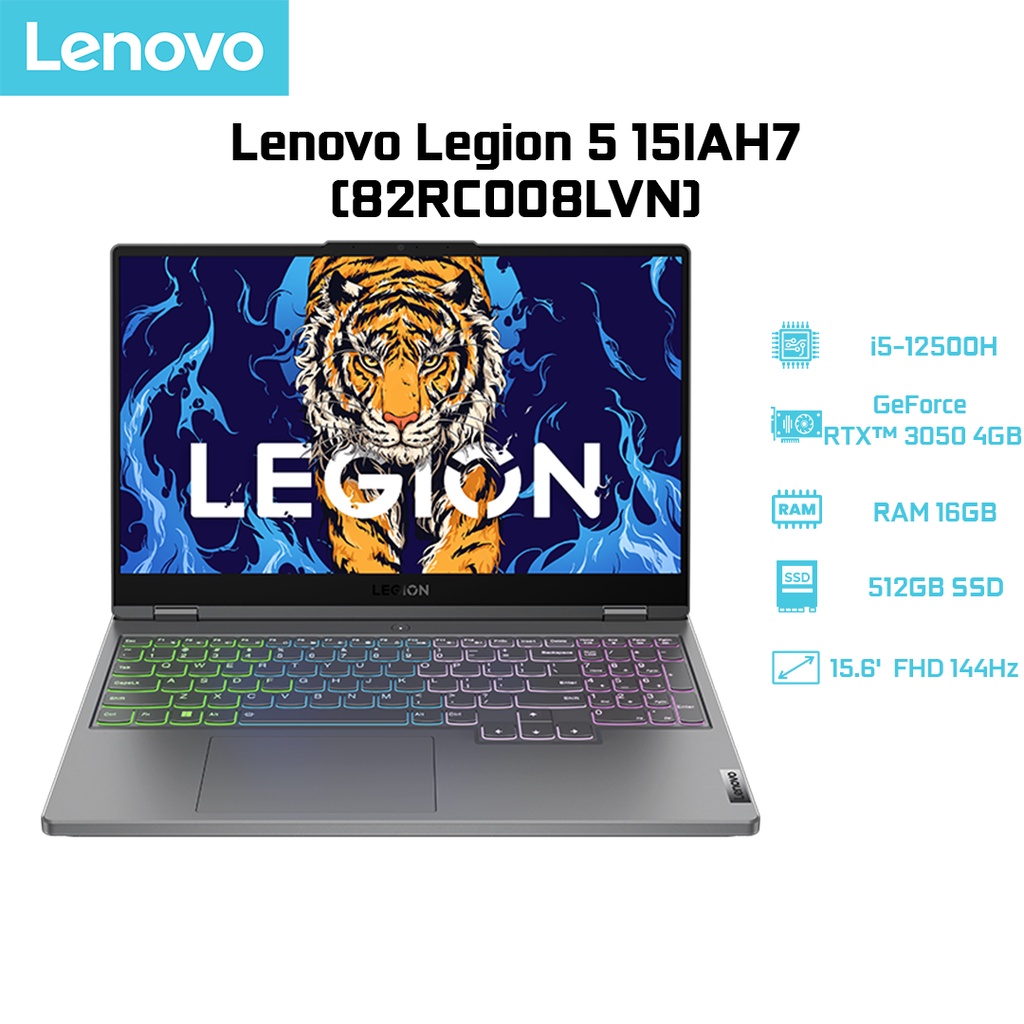 Laptop Lenovo Legion 5 15IAH7 (82RC008LVN) (i5-12500H | 8GB | 512GB | GeForce RTX™ 3050 4GB | 15.6' FHD 144Hz 100%)