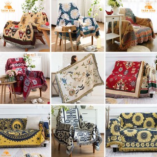 Khăn thảm phủ ghế Sofa Loại họa tiết thổ cẩm, Chăn đắp thư giãn, Thảm decor cao cấp