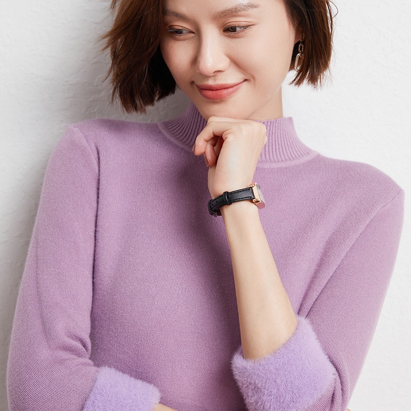 Áo Sweater Dệt Kim Vải Lông Cừu Dày Dặn Tay Dài Màu Trơn Thời Trang Thu Đông Cho Nữ