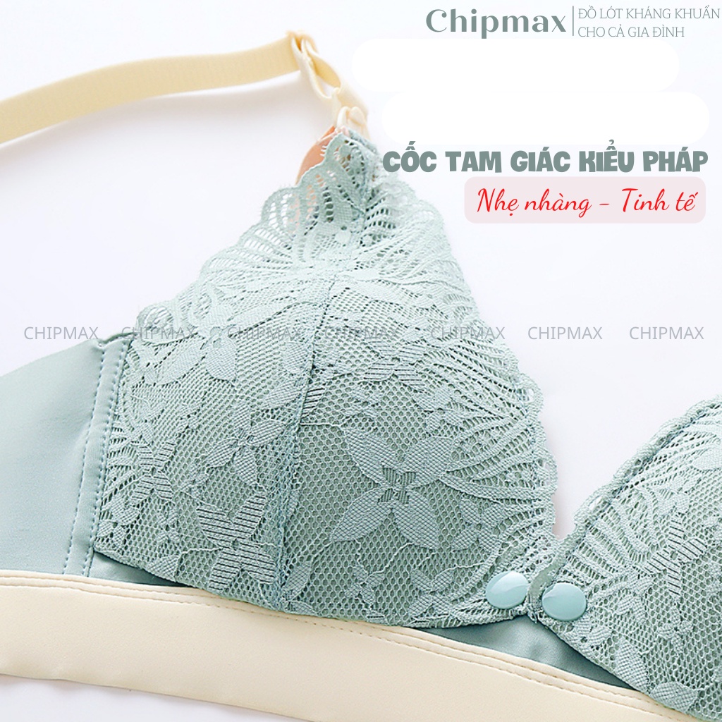 Áo ngực cho bà bầu ren Pháp, áo lót bầu và cho con bú cotton chống chảy xệ Chipmax, không gọng kháng khuẩn, Loại 1-A1