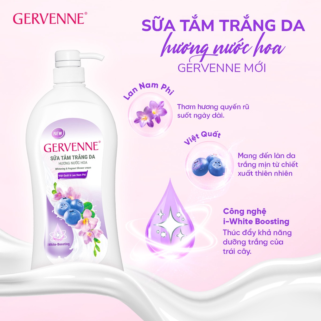 Combo 2 Sữa tắm trắng da hương nước hoa Gervenne Việt Quất và Lan Nam Phi 450g/chai