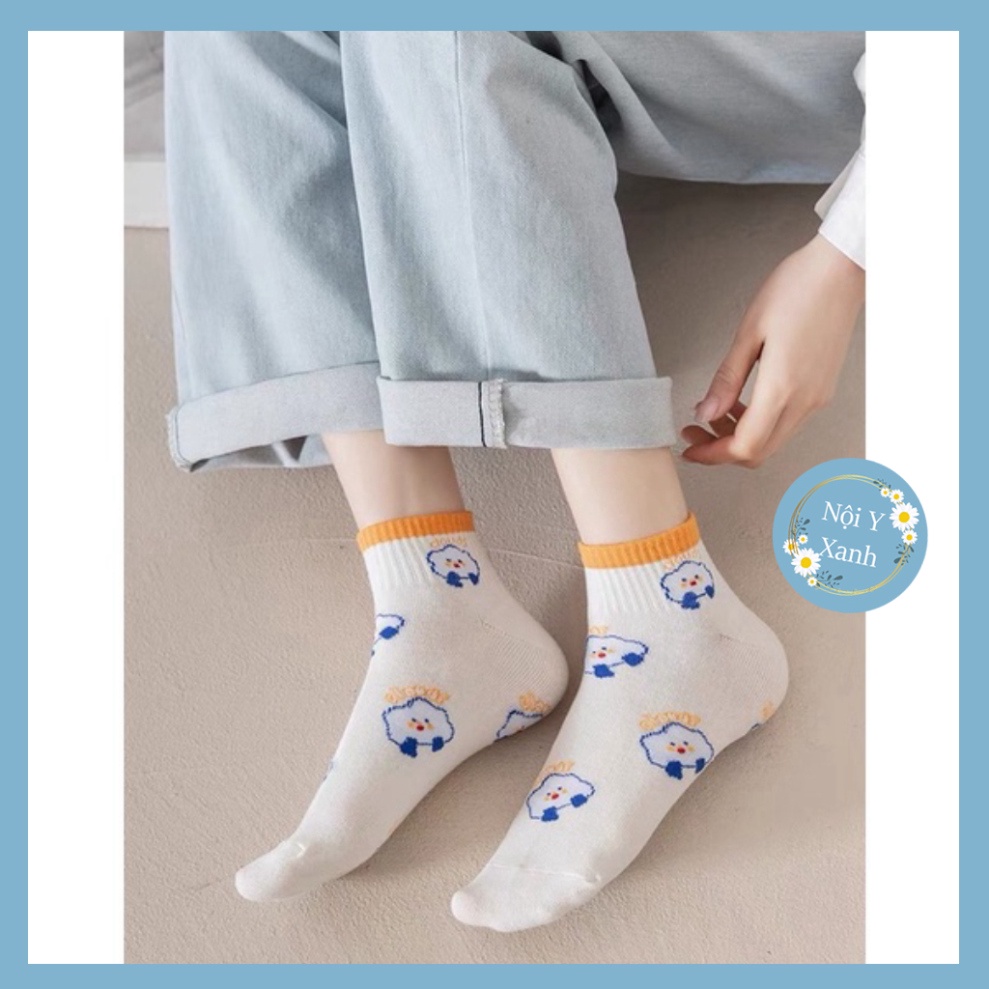 Tất Smile cổ ngắn nữ, vớ nữ chất vải cotton co và giãn bốn chiều thoáng khí tt6 nội y xanh, chất ấm, thoáng khí