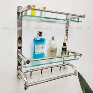 Kệ inox kibath 2 tầng để đồ vắt khăn nhà tắm, kb-911