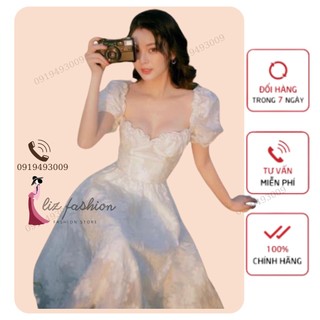 Đầm dự tiệc  trắng hoa nổi bèo tay bồng xinh xắn June Dress LIZ FASHION