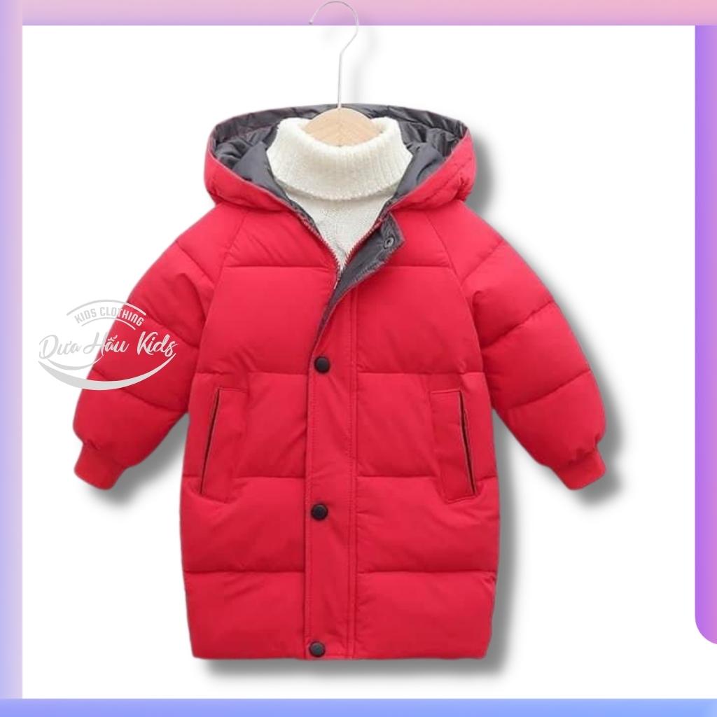 Aó phao dáng dài cho bé, áo khoác mùa đông dáng dài phong cách hàn quốc có mũ cho bé size 110 - 150, 12 - 35kg